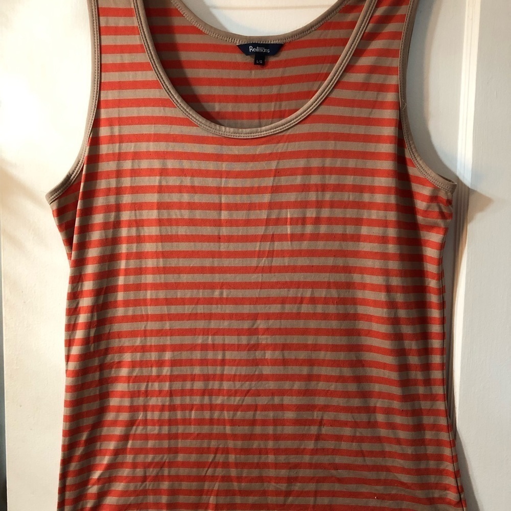- Womens Orange/Tan Striped Tank Top. Size large Reitman’s